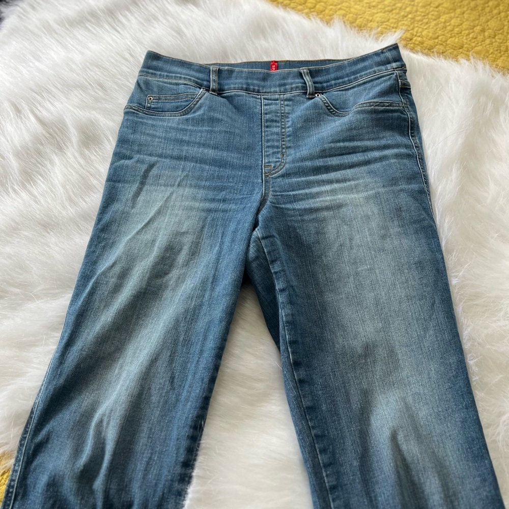 SPANX Blue Ankle Cropped Jeans with Fading Effect